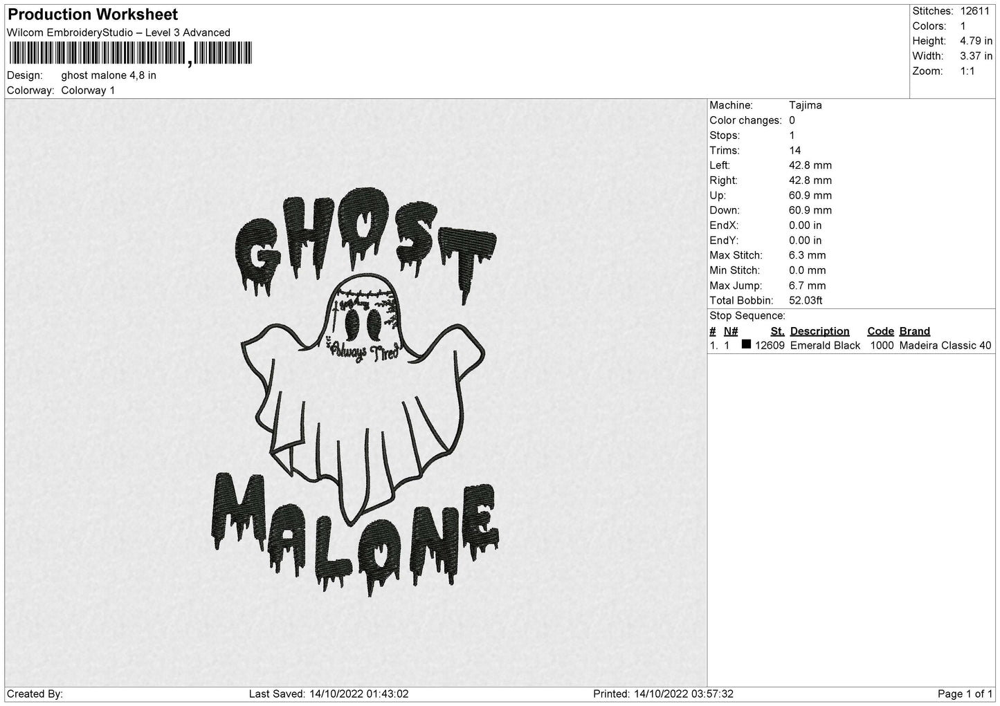 Ghost Malone 02 Embroidery File 6 sizes