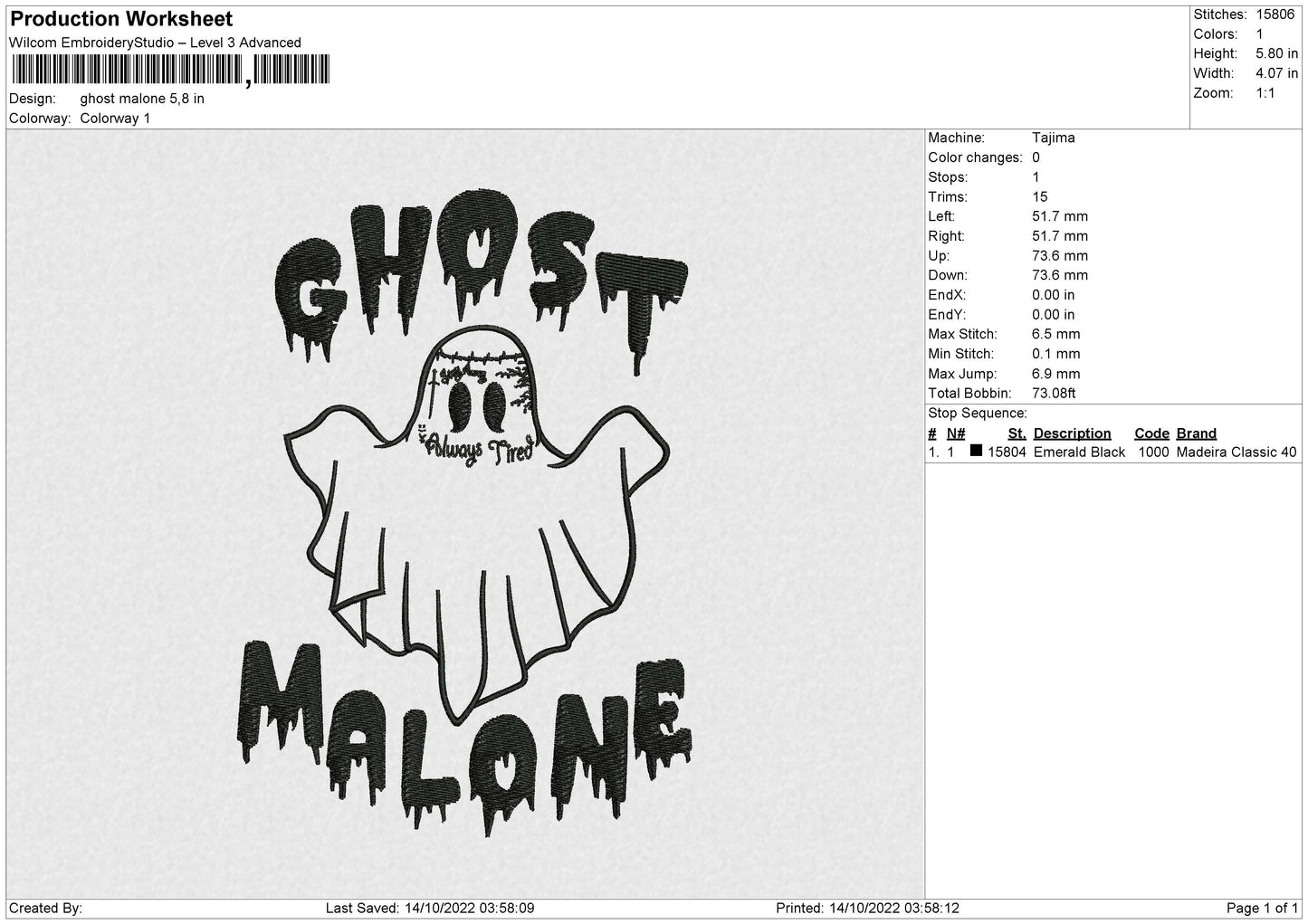 Ghost Malone 02 Embroidery File 6 sizes