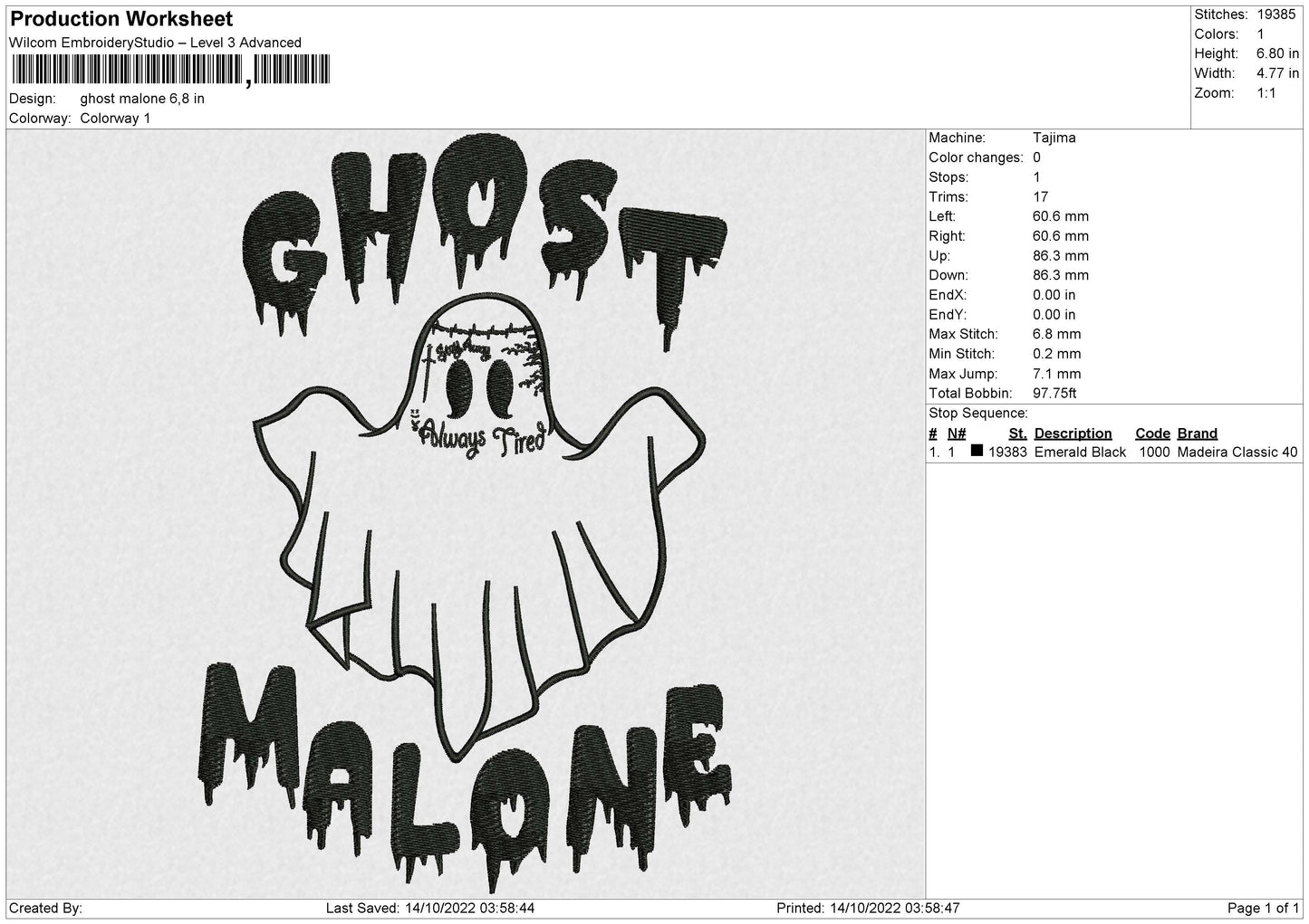Ghost Malone 02 Embroidery File 6 sizes