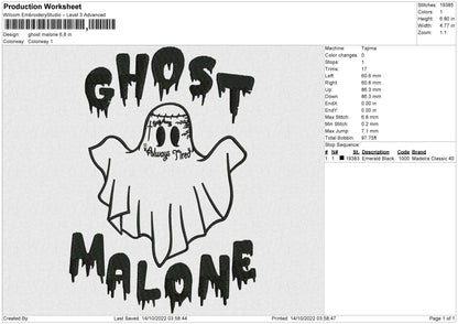 Ghost Malone 02 Embroidery File 6 sizes