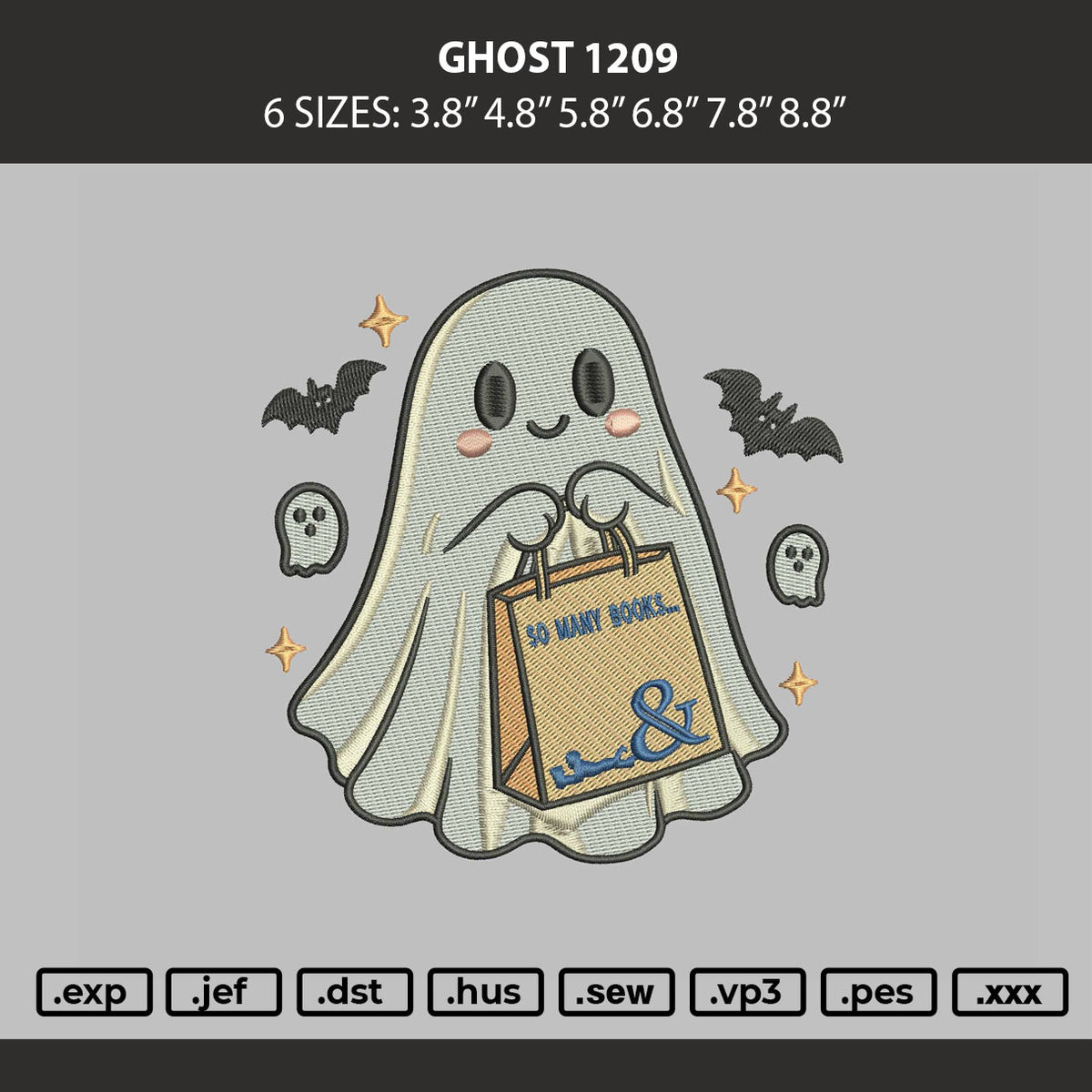 Ghost 1209 Embroidery Machine Design File 6 sizes