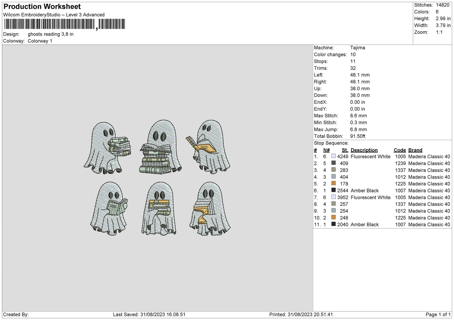 Ghosts Reading Embroidery File 6 sizes