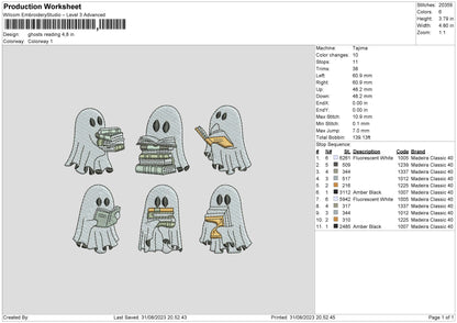 Ghosts Reading Embroidery File 6 sizes