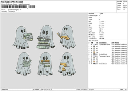 Ghosts Reading Embroidery File 6 sizes