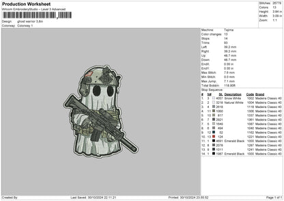 Ghost War Embroidery File 6 sizes