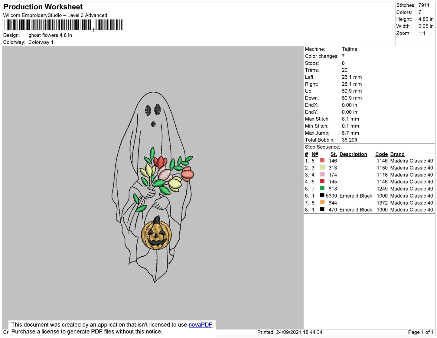 Ghost Flowers Embroidery File 4 size