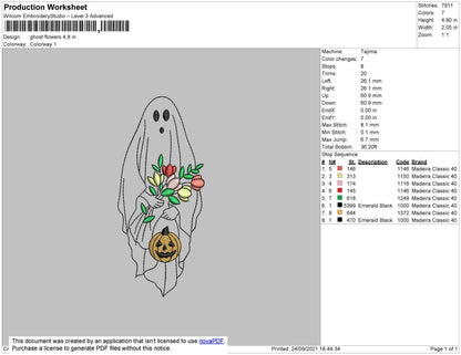 Ghost Flowers Embroidery File 4 size