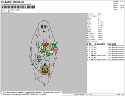 Ghost Flowers Embroidery File 4 size