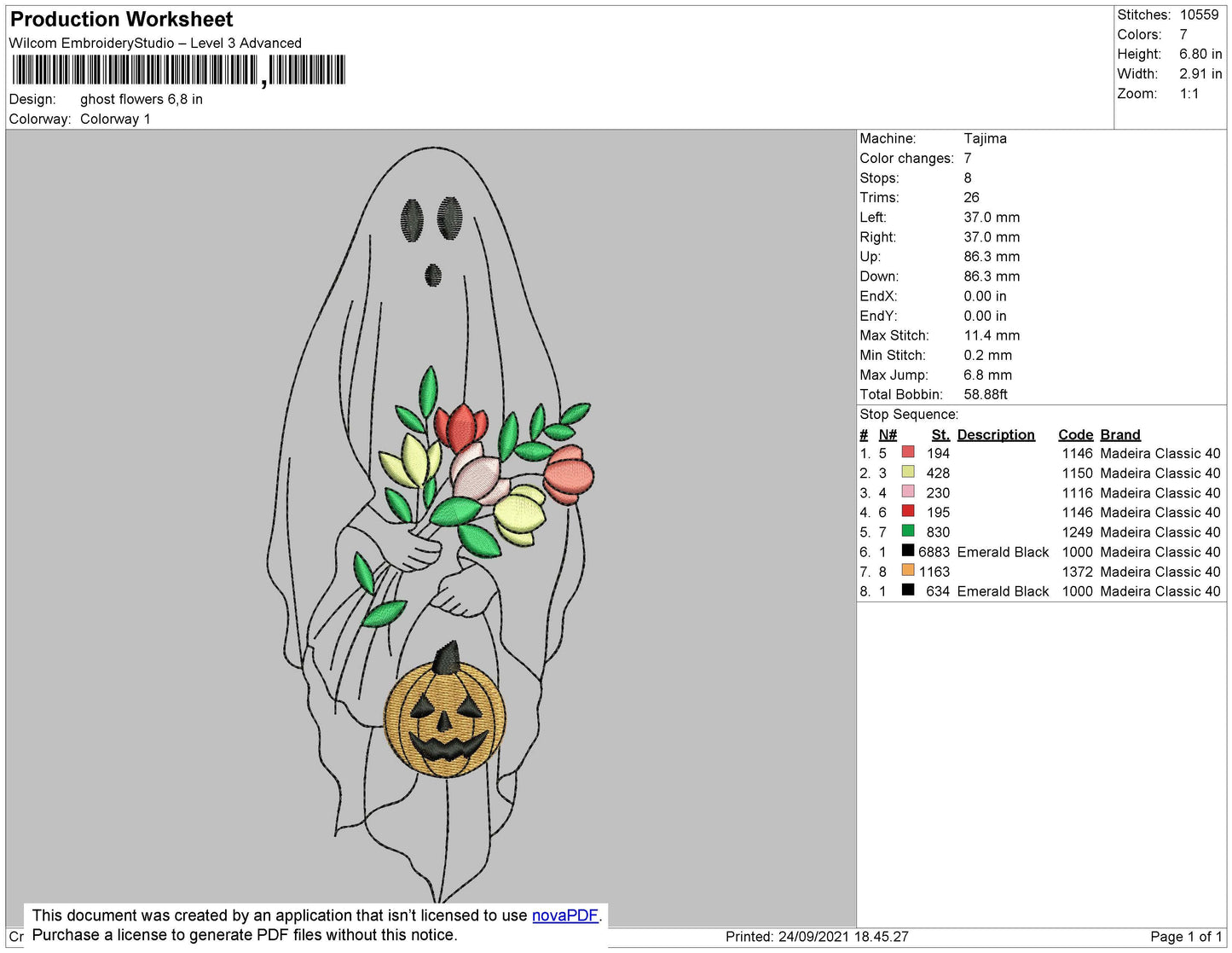 Ghost Flowers Embroidery File 4 size