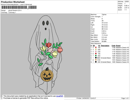 Ghost Flowers Embroidery File 4 size