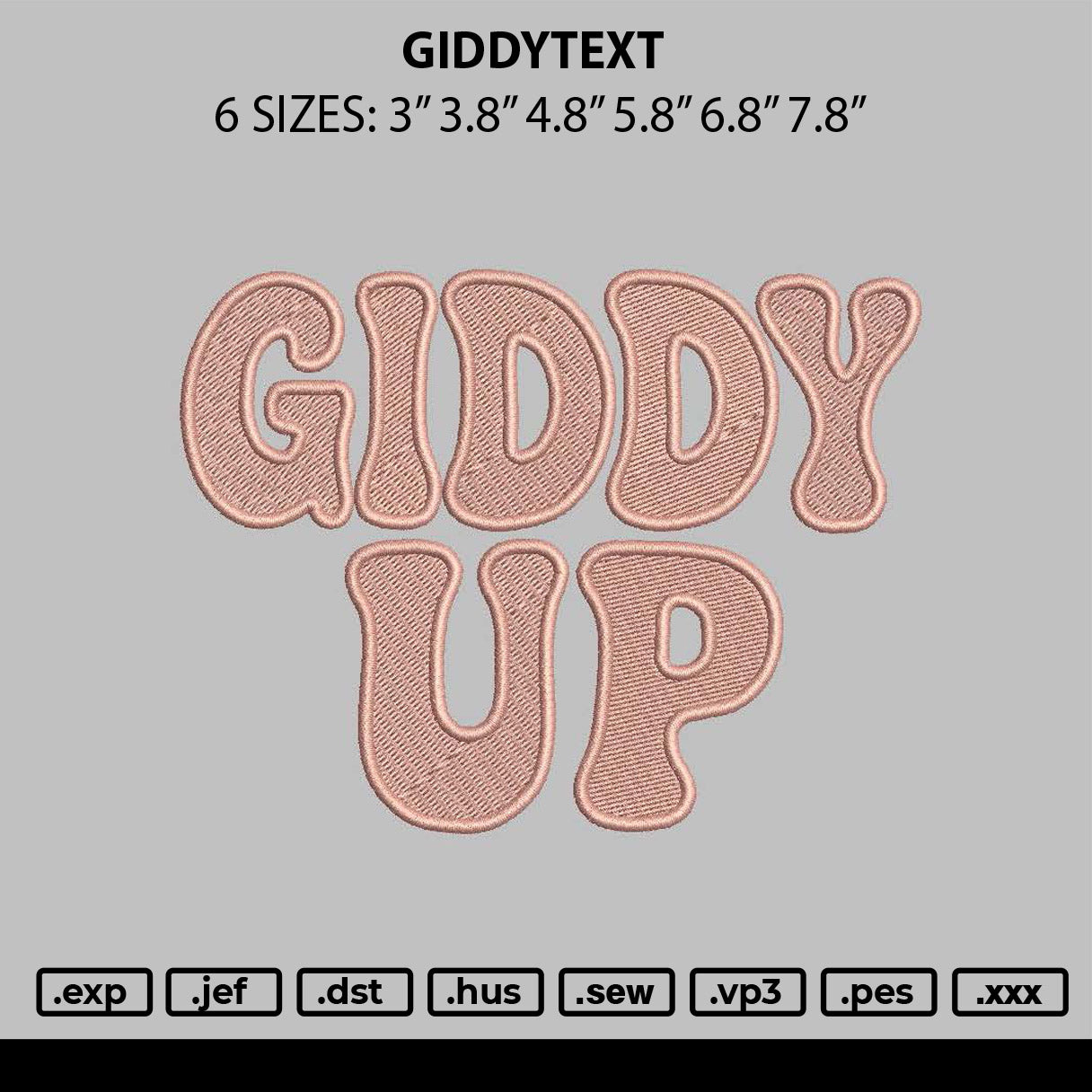 Giddytext Embroidery File 6 sizes