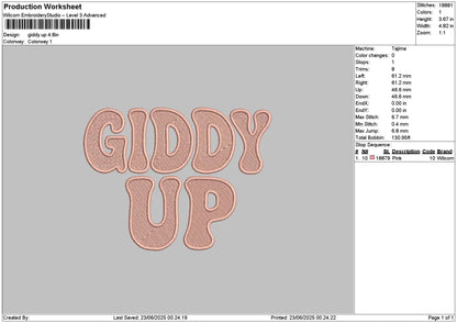 Giddytext Embroidery File 6 sizes