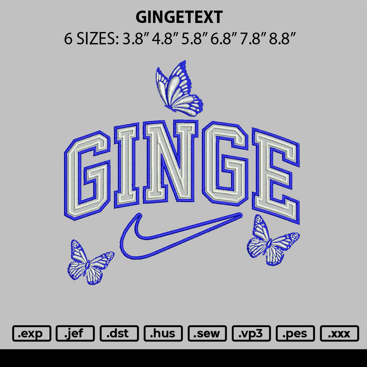 Gingetext Embroidery File 6 sizes