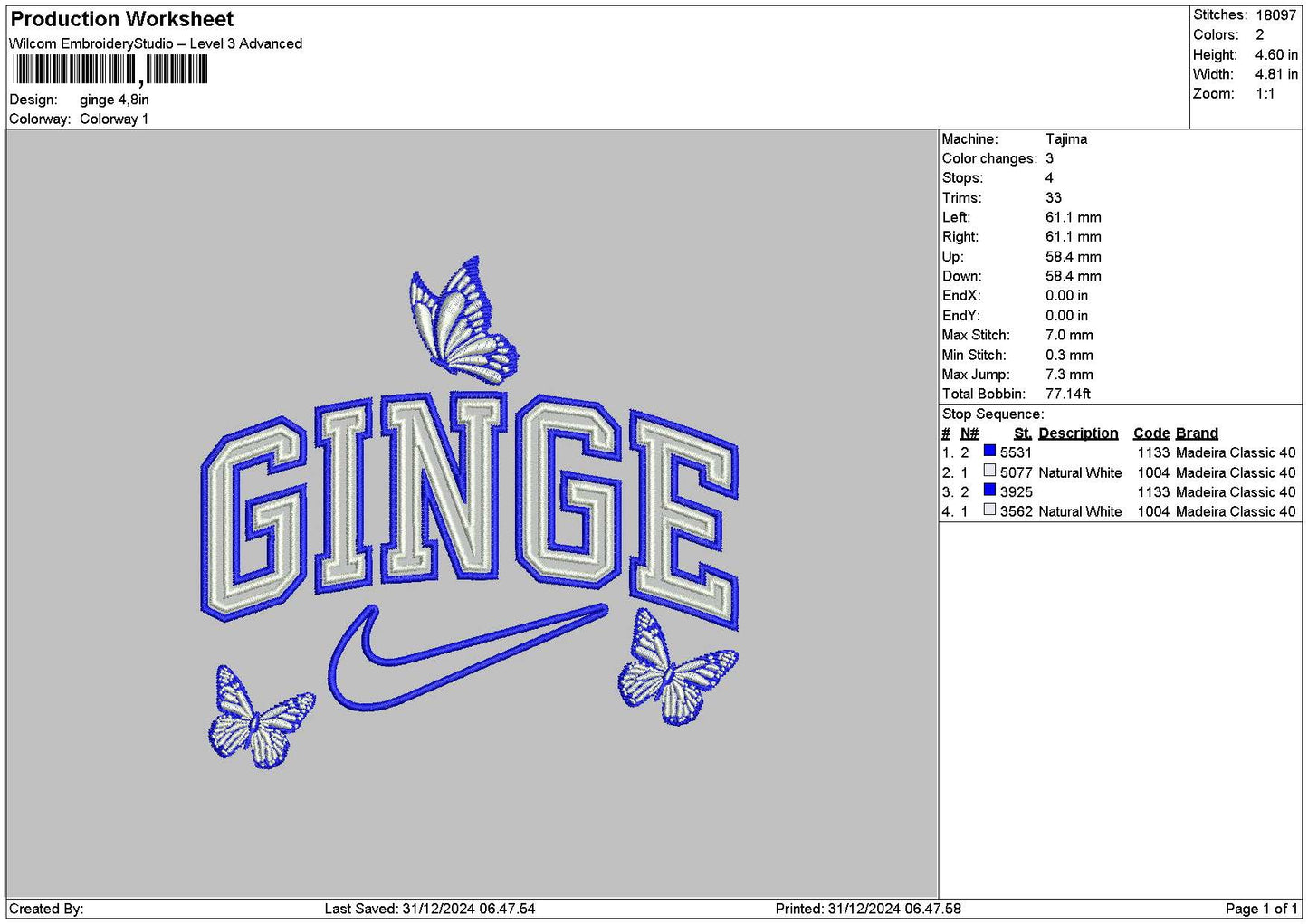 Gingetext Embroidery File 6 sizes