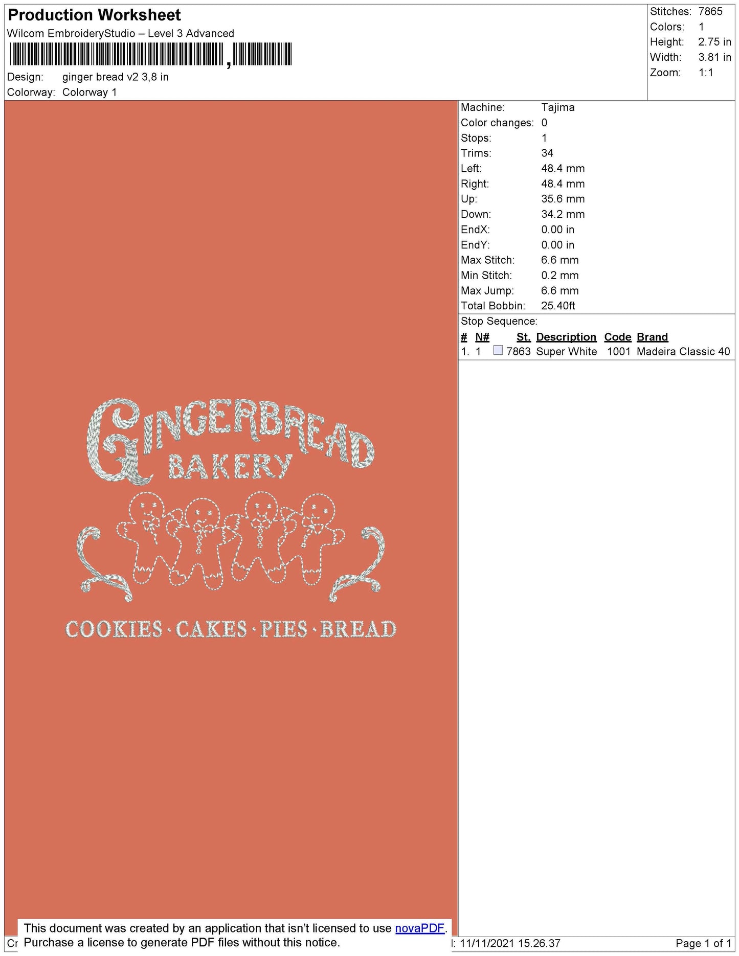 Gingerbread V2 Embroidery File 4 size