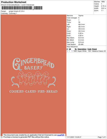 Gingerbread V2 Embroidery File 4 size