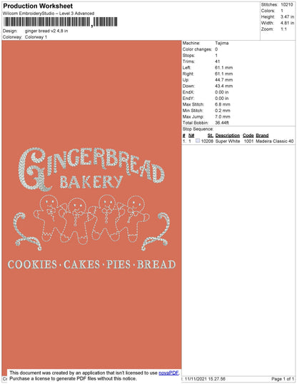 Gingerbread V2 Embroidery File 4 size