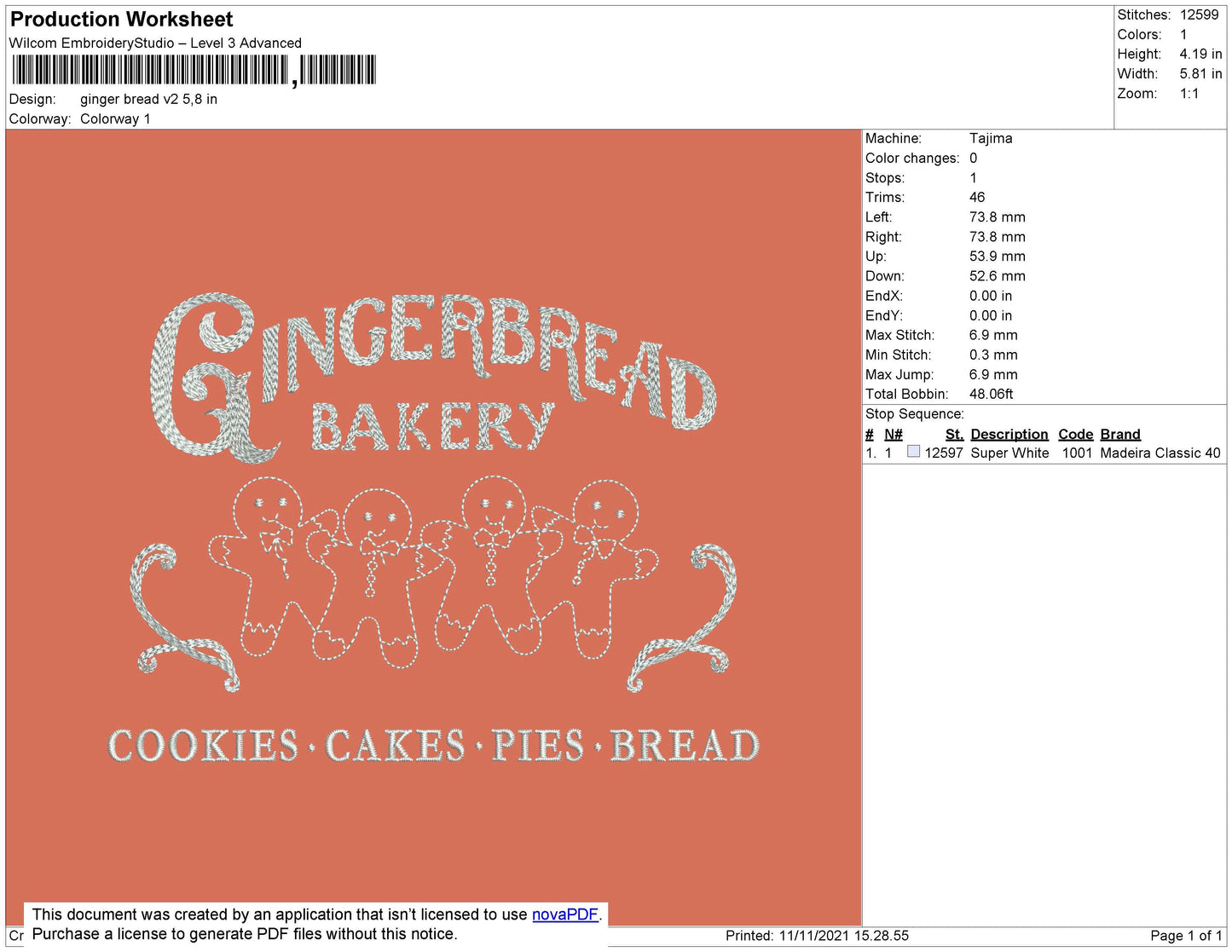 Gingerbread V2 Embroidery File 4 size