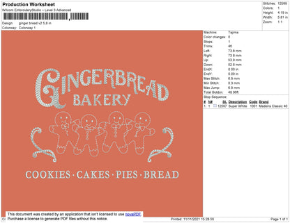 Gingerbread V2 Embroidery File 4 size