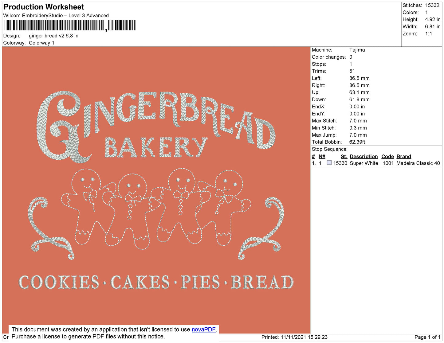 Gingerbread V2 Embroidery File 4 size
