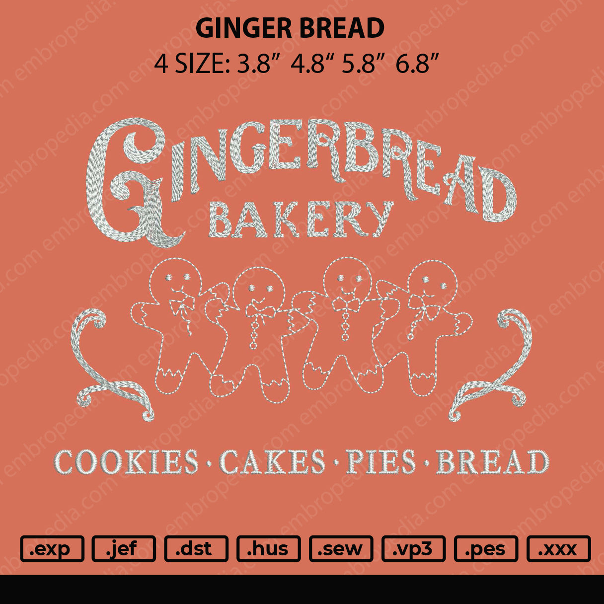 Gingerbread V2 Embroidery File 4 size