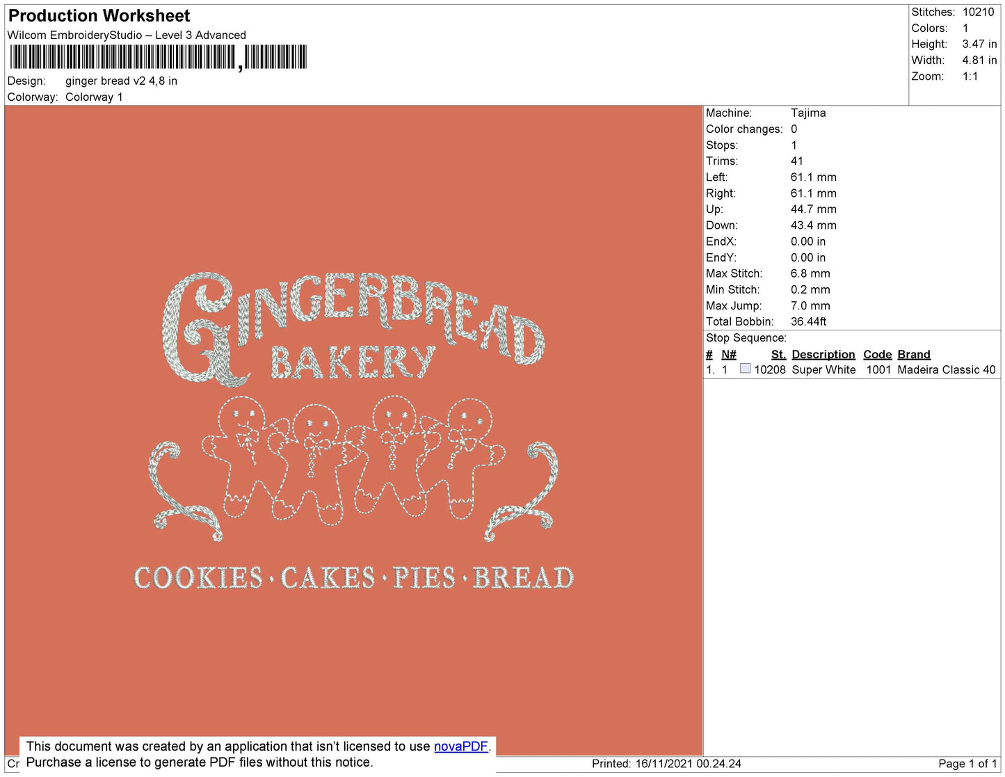 Ginger Bread V2 Embroidery File 4 size