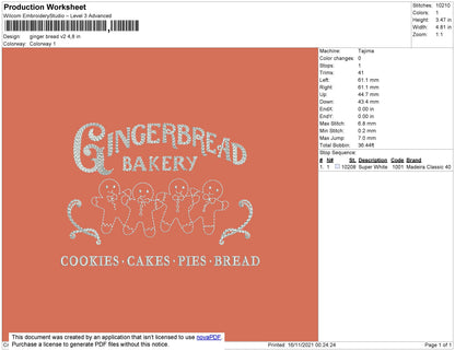 Ginger Bread V2 Embroidery File 4 size