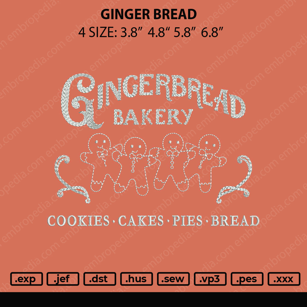 Ginger Bread V2 Embroidery File 4 size