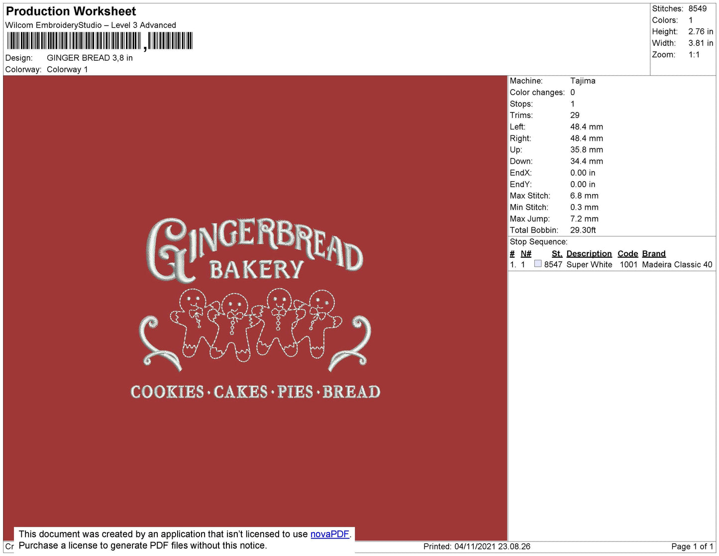 Ginger Bread Embroidery File 4 size