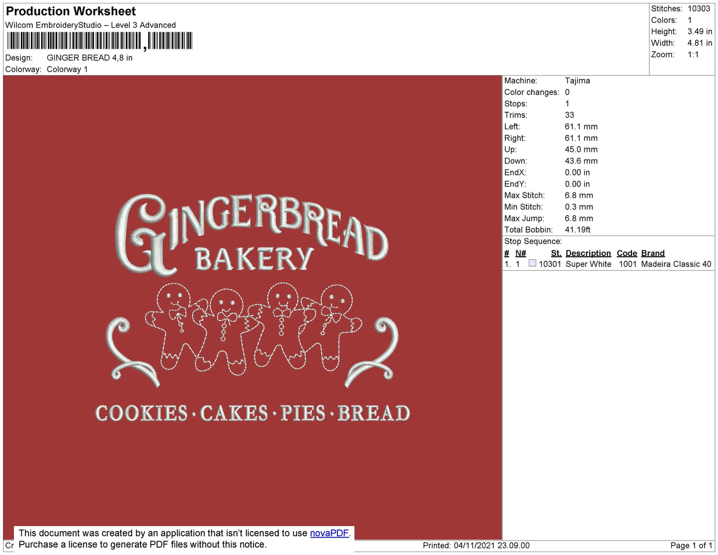 Ginger Bread Embroidery File 4 size