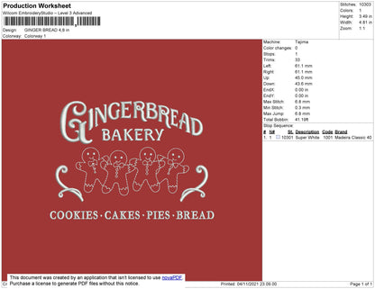 Ginger Bread Embroidery File 4 size