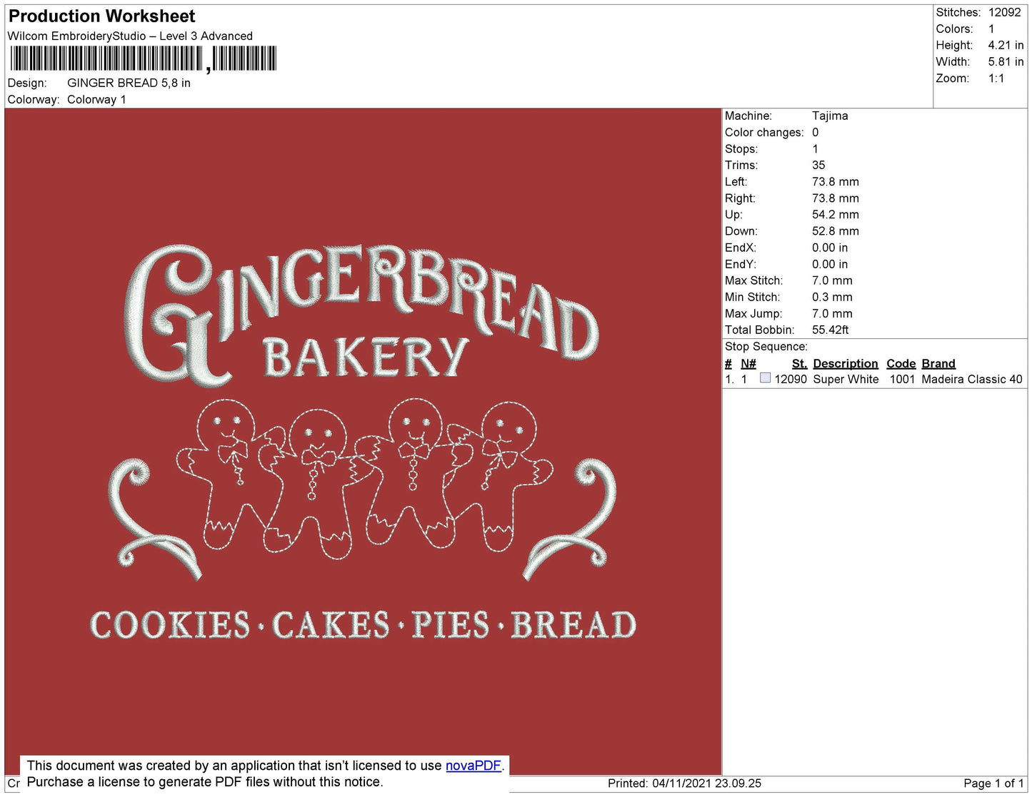 Ginger Bread Embroidery File 4 size