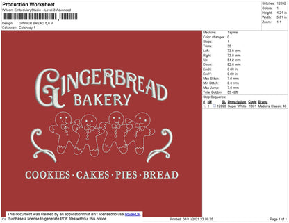 Ginger Bread Embroidery File 4 size