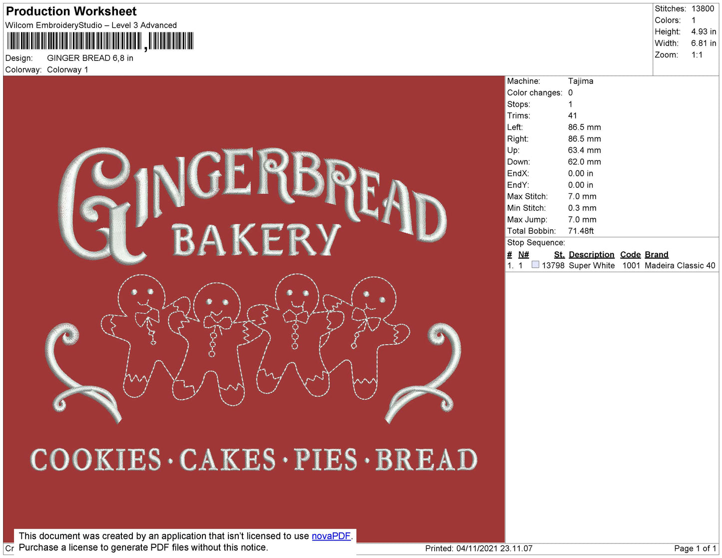 Ginger Bread Embroidery File 4 size