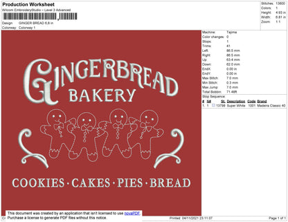 Ginger Bread Embroidery File 4 size