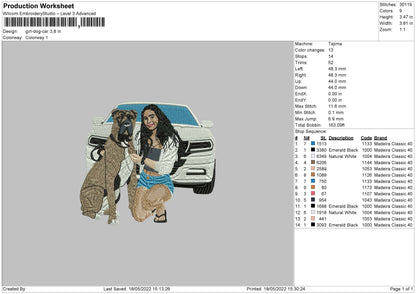 Gilr With Dog Embroidery File 4 size