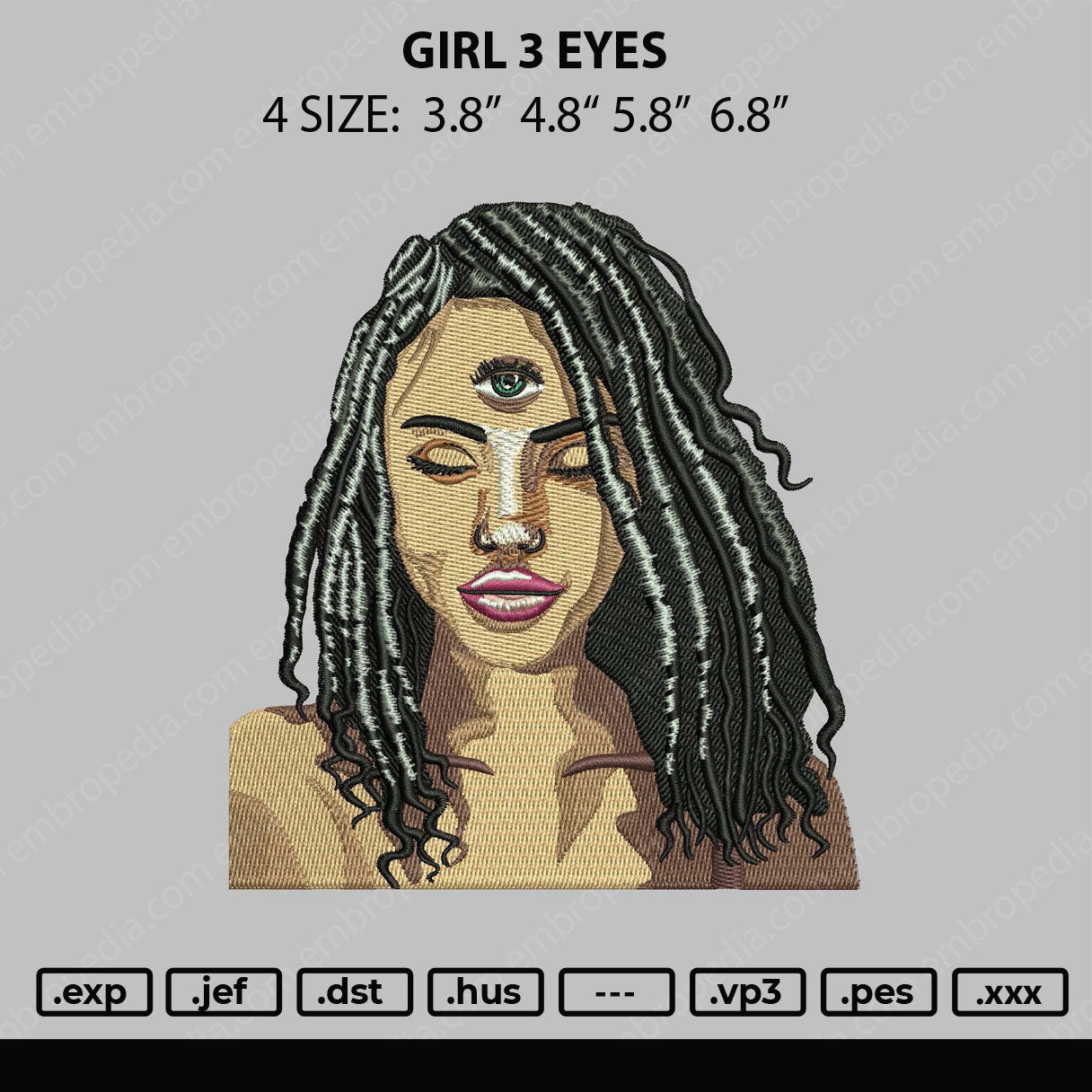 Girl 3 Eyes Embroidery File 4 size