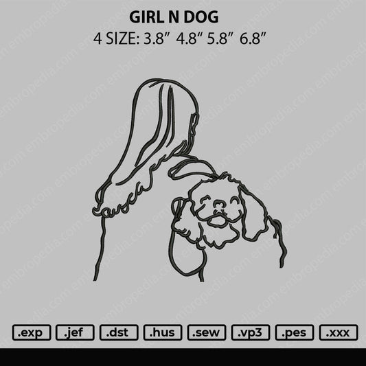 Girl N Dog Embroidery File 4 size