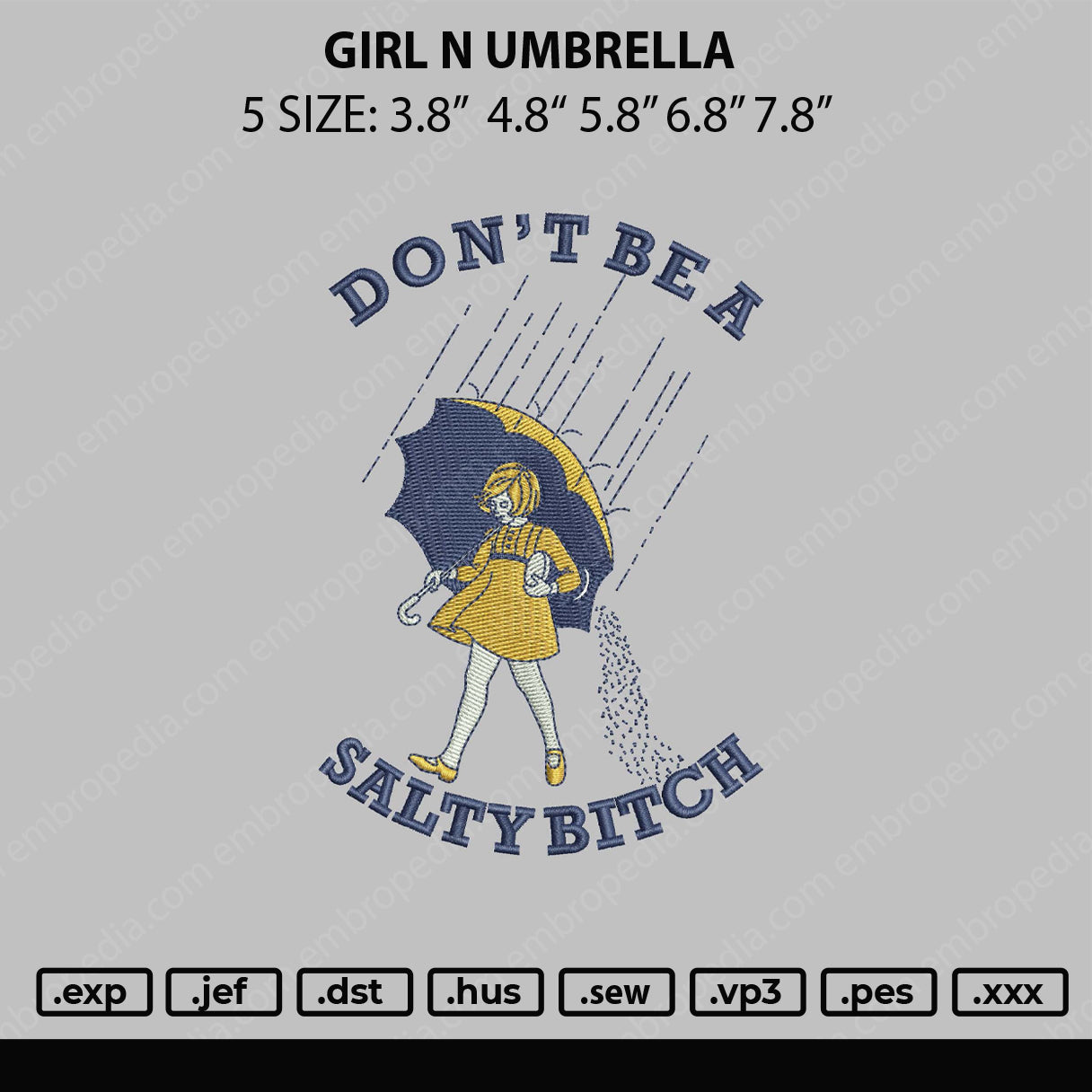 Girl N Umbrella Embroidery File 5 sizes