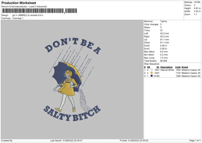 Girl N Umbrella Embroidery File 5 sizes