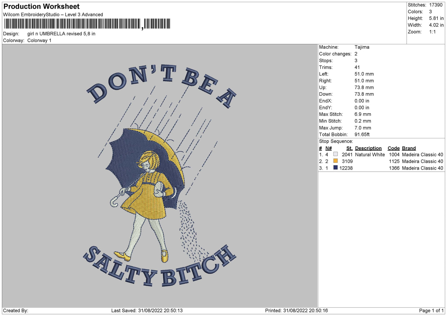 Girl N Umbrella Embroidery File 5 sizes