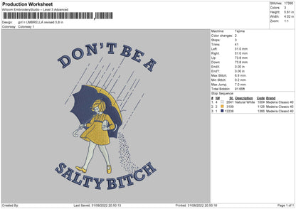 Girl N Umbrella Embroidery File 5 sizes
