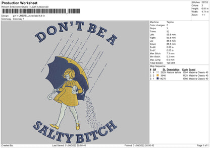 Girl N Umbrella Embroidery File 5 sizes