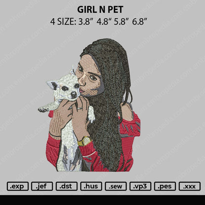 Girl And Pet Embroidery File 4 size