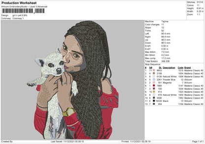 Girl And Pet Embroidery File 4 size