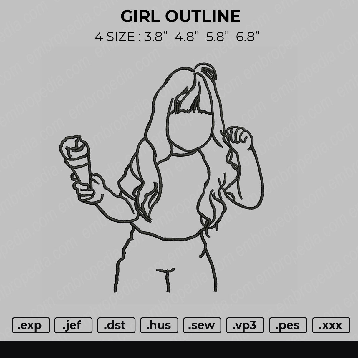 Girl Outline Embroidery File 4 size
