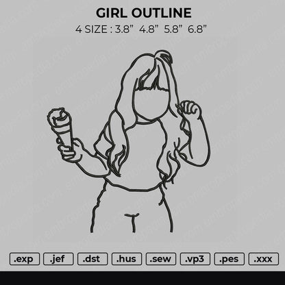 Girl Outline Embroidery File 4 size