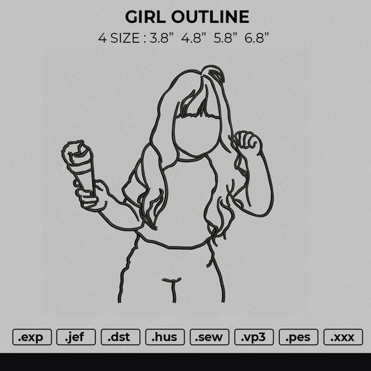 Girl Outline Embroidery File 4 size
