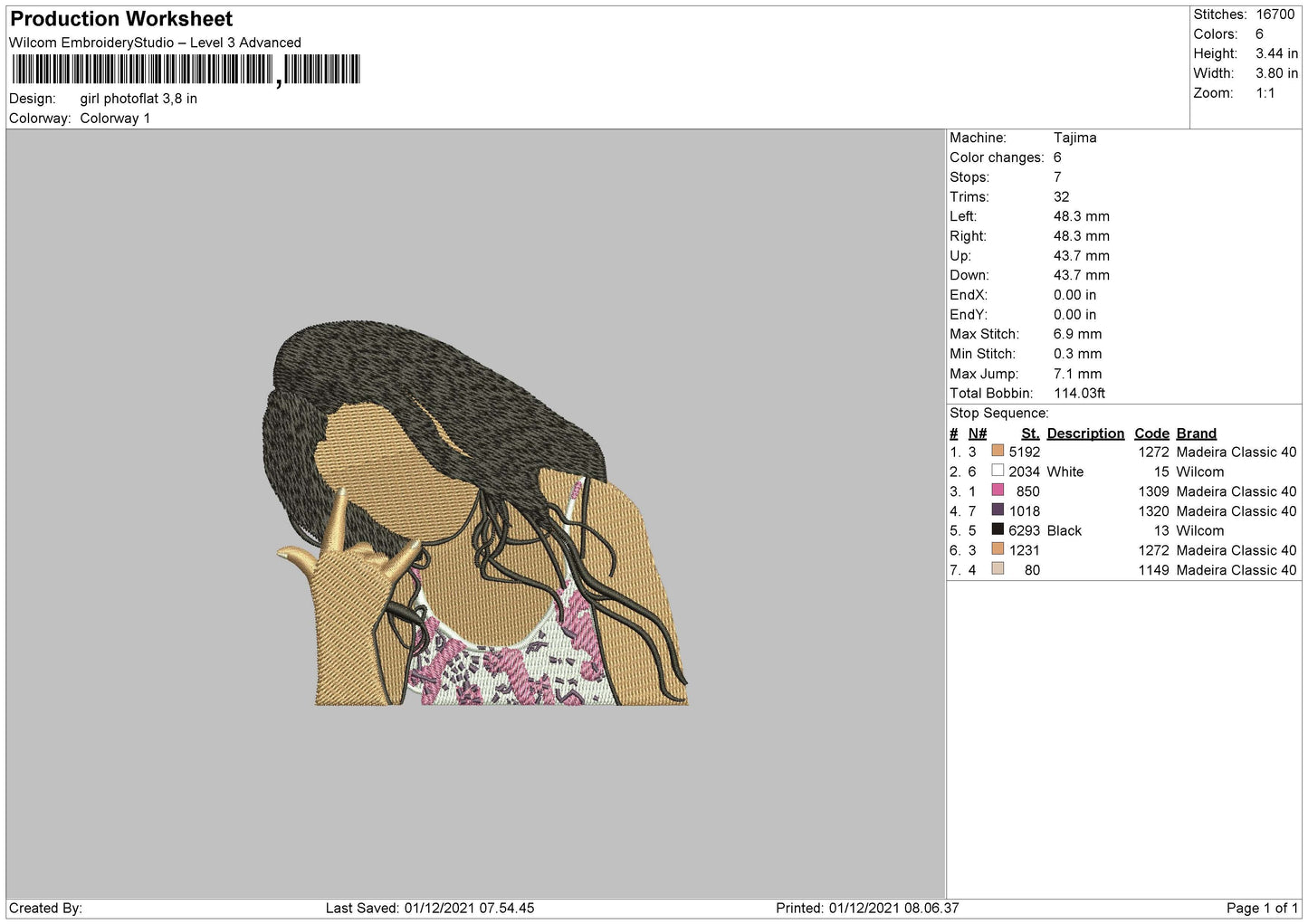 Girl Photoflat Embroidery File 4 size