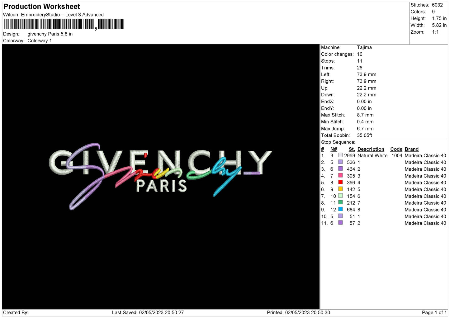 Given Paris Embroidery File 6 sizes